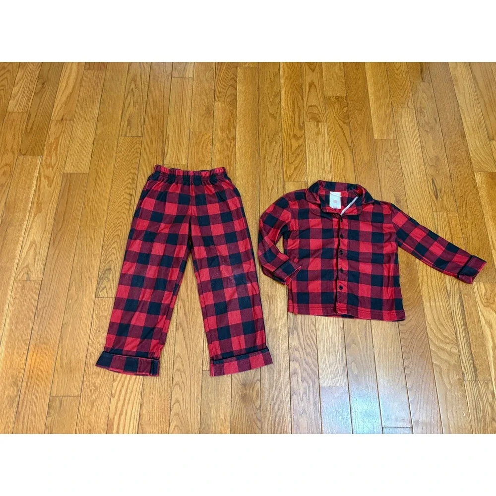 Wondershop Kids Red Black Buffalo Plaid Fleece Pajama Set Size 5 Button Down